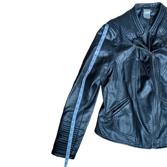 Simons Classic Black Faux Leather Jacket with Slim Fit, Women Large - Picture 6 of 8